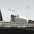Modern Office Building Exterior With Glass Curtain Walls Trees And Street Vehicles