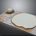 Homemade Fresh Dough and Rolled Out Crust on Floured Wooden Board