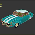 Turquoise And White Vintage Convertible Car With White Stripes And Shiny Exterior