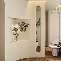 Modern Entryway Hallway Design With Light Color Walls Decorative Niche And Green Plants