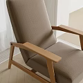Modern Brown Lazy Sofa Interior With Wooden Armrests And Fabric Upholstery