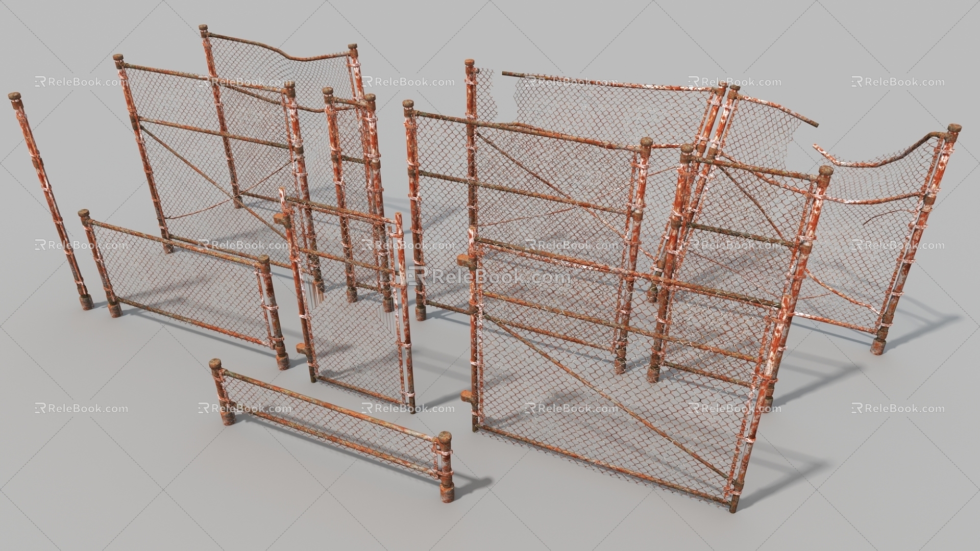 Iron net dilapidated iron net wall fence 3d model