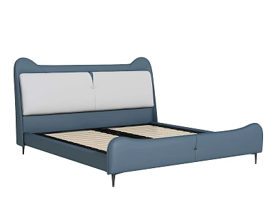 Modern Upholstered Double Bed With Blue Frame And White Padded Headboard 3d model