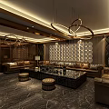 Luxurious KTV Interior With Sofas Coffee Table Chandeliers And Decorative Wall 3d model