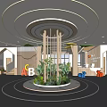 Bright Kindergarten Interior Design With Circular Central Greenery Wooden Structures And ABC Letters