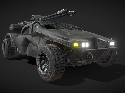 Armored Military Style Utility Vehicle With Large Off Road Tires And Yellow White Headlights 3d model