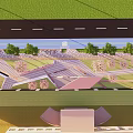 Scenic Plaza Landscape With Cherry Blossom Trees Transparent Structure And Pedestrians On Walkway