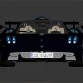 Black Pagani Convertible Sports Car With Blue Wheels Beige Seats And Colorful Stripes