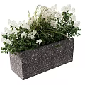 Rectangular Terrazzo Flower Pot With Decorative White Flowers Green Plants And Grasses