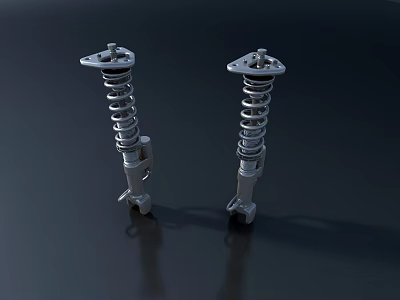 Pair Of Metal Shock Absorbers With Coil Spring And Mounting Brackets 3d model