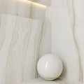 White Marble Patterned Wall With Recessed Lighting And Sphere Decor 3d model