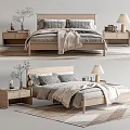 Modern Wooden Double Bed Interior With Nightstands Lamp And Soft Blanket