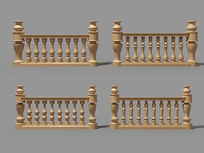 Classical Wooden Fence 3D Models Featuring Balusters and Elegant Decorative Posts 3d model