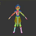 Fantasy Female Warrior Character In Silver Armor With Blue Beige Dress And Brown Boots