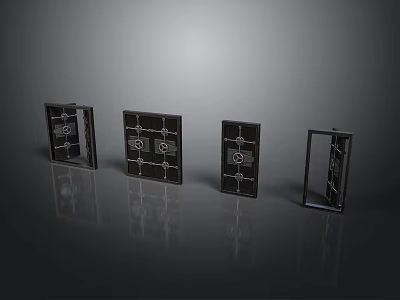 Four Black Metal Gates Featuring Different Grille Designs In Modern Style 3d model