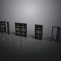 Four Black Metal Gates Featuring Different Grille Designs In Modern Style