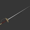 Traditional Weapon Long Slender Sword With Red Hilt And Golden Decoration On Dark Background