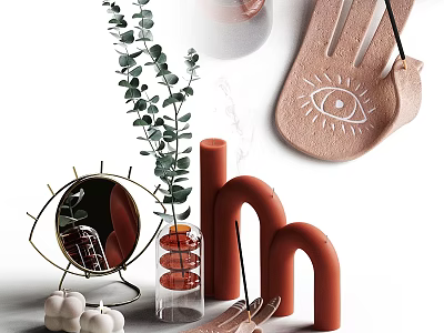 Decorative Ornament Set With Eye Mirror Eucalyptus Candles And Arched Decor 3d model