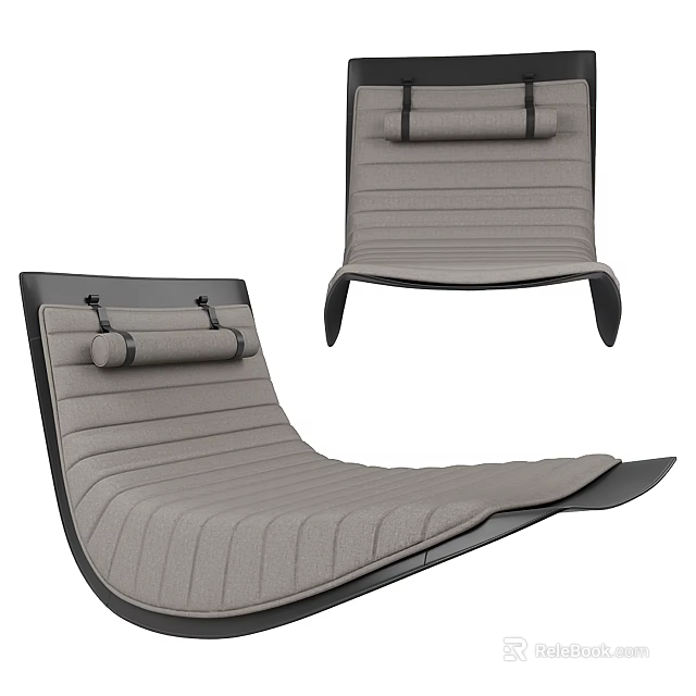 Modern Ergonomic Chair Design With Gray Striped Cushion And Black Frame 3d model 