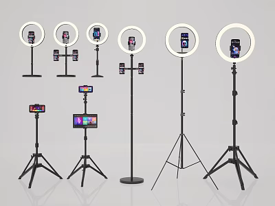 Different Ring Light Setups With Phone Holders And Tripod Stands For Content Creation 3d model