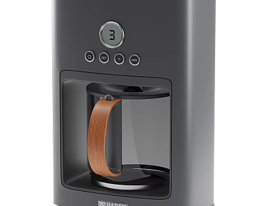 Modern Grey Coffee Maker With Digital Control Panel And Glass Carafe Wooden Handle 3d model