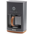 Modern Grey Coffee Maker With Digital Control Panel And Glass Carafe Wooden Handle