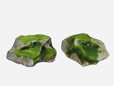 Rough Natural Stones Covered With Lush Green Moss And Textured Surfaces 3d model