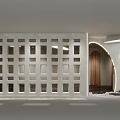 Modern INS Themed Shopping Mall Store with Archway Wooden Panels Bamboo and Pebble Floor