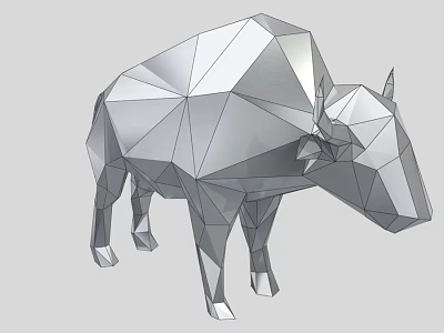 Low Poly Buffalo Sculpture With Geometric Shapes And Silver Metal Design 3d model