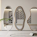 Modern Decorative Mirrors In Various Shapes For Living Room Interior With Green Plant And Book
