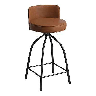 Modern Brown Leather Bar Stool With Black Metal Frame And Comfortable Seat 3d model