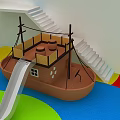 Indoor Children's Play Space With Boat Shaped Structure Slide And Colorful Floor