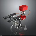 Industrial Equipment With Red Control Box Silver Tubular Components And Metal Stand With Wheels
