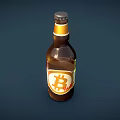 Brown Beer Bottle With Bitcoin Logo On Label Against Dark Background 3d model