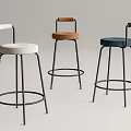 Modern Three Bar Stools With Metal Frame And White Orange Blue Seat Cushions