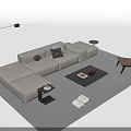 Modern Beige L Shaped Sofa Coffee Table Combination With Brown Chair And Floor Lamp