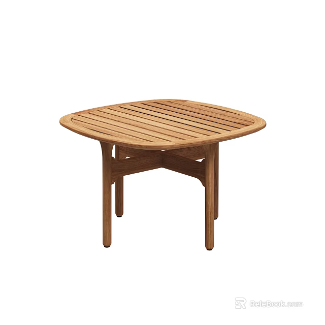 Wooden Round Coffee Table With Slatted Top And Cross Leg Design 3d model 