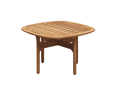 Wooden Round Coffee Table With Slatted Top And Cross Leg Design 3d model