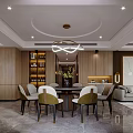 Modern Dining and Living Room Interior With Wooden Walls Marble Floor Sofa And Chandelier