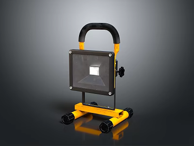 Portable LED Flood Light Fixture Combination With Black Handle And Yellow Stand Design 3d model