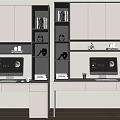 Modern Home Office Desks With Gray Cabinets Built-in Bookshelves Computer Monitors And Decorations