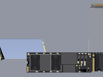 Black Circuit Board With Multiple Slots Interfaces And Yellow Connectors 3d model