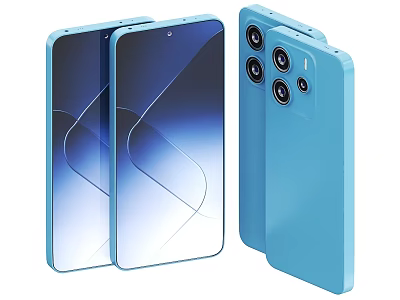 Modern Smartphones Screen Design With Blue Gradient Curves Back With Quad Camera Setup Light Blue 3d model