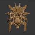 Golden Ornate Mechanical Dragon Sculpture With Metallic Armor And Sharp Details