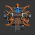 Sci-Fi Scene Component With Circular Ring Orange Pipes Blue Devices And Platform