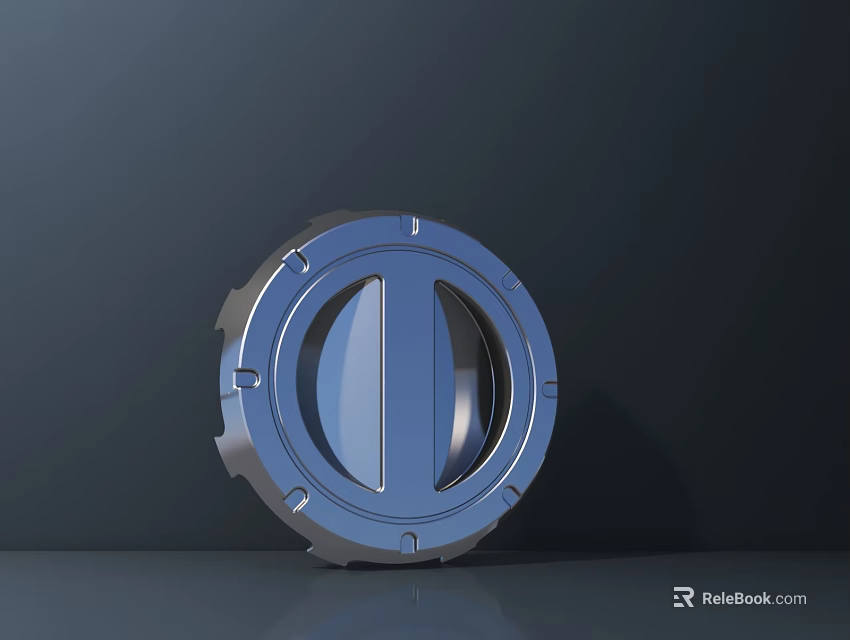 Detailed Blue Metal Archway Structure With Circular Gear Edges On Dark Background 3d model 