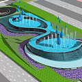 Water Feature Wall With Spiral Pool Blue Drop Decorations And Green Plants