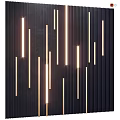 Modern Single Bed Design With Vertical Gold Light Strips On Black Wall