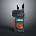 Rugged Gray Walkie Talkie With Dual Antennas Display Screen And Orange Buttons