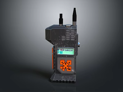 Rugged Gray Walkie Talkie With Dual Antennas Display Screen And Orange Buttons 3d model